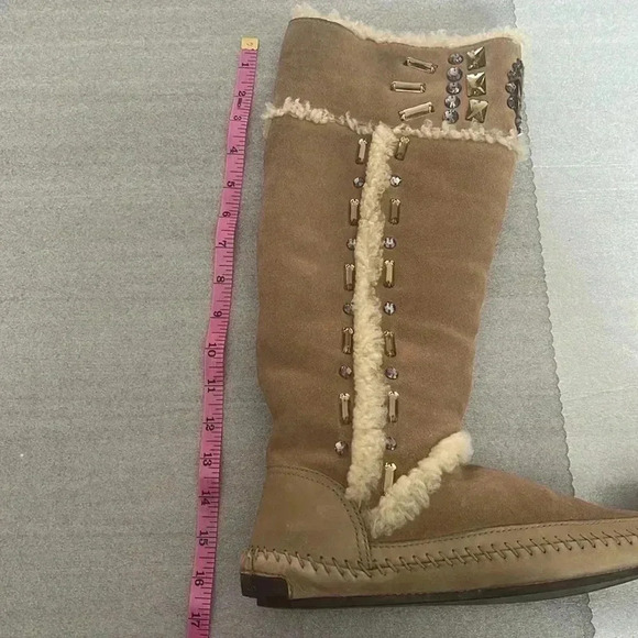 [US 7] TORY BURCH Suede Whipstitch Trim Mid Calf  Boots - Picture 15 of 16